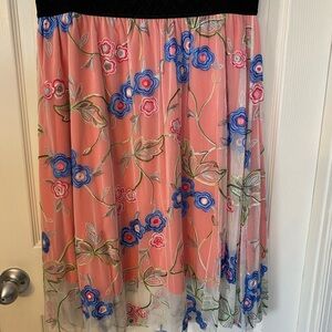 LulaRoe Floral Embroidered Skirt - Coral and Blue